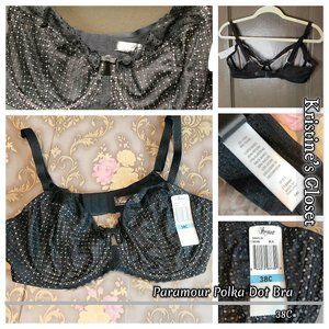 Black and White Polka Dot Underwire Bra - 38C